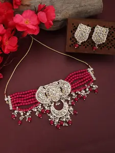 Anouk Gold-Plated Kundan-Studded & Beaded Necklace and Earrings