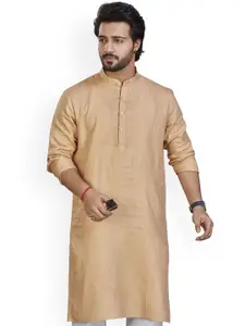 Authentics Band Collar Woven Design Straight Kurta