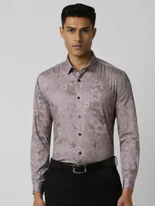 V Dot Men Spread Collar Floral Printed Cotton Slim Fit Formal Shirt