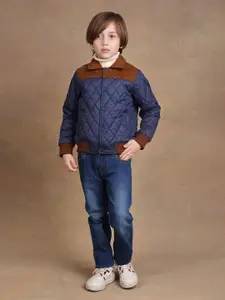 One Friday Boys Spread Collar Colourblocked Casual Quilted Jacket