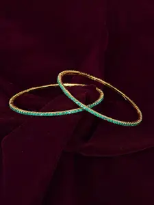 MEMOIR Set Of 2 Gold Plated Emerald Stone Studded Bangles