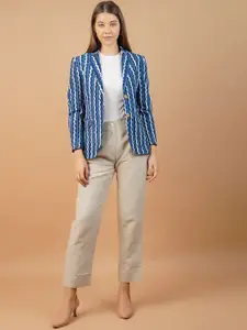 INDOPHILIA Striped Cotton Single-Breasted Blazer