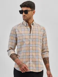 Snitch Men Smart Button-Down Collar Tartan Checked Cotton Casual Shirt