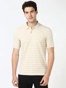 Peter England Men Striped Polo Collar Cotton T-shirt