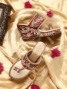 V-WALK Women Ethnic Embellished Wedge Heel Sandals