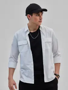 Snitch Men Smart Spread Collar Solid Cotton Casual Shirt