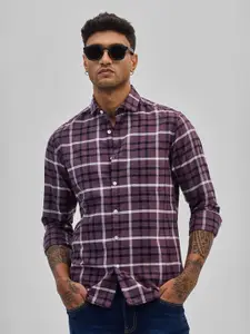Snitch Men Smart Spread Collar Tartan Checked Cotton Casual Shirt