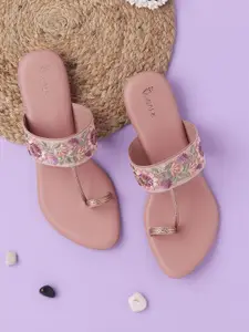 V-WALK Women Floral Embroidered One Toe Flats