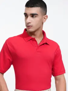 HIGHLANDER Men Solid Polo Collar Cotton T-shirt