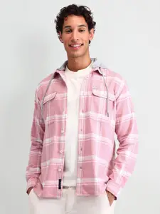 U.S. Polo Assn. Denim Co. Men Hood Tartan Checked Cotton Slim Fit Casual Shirt