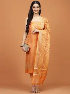 Meena Bazaar Ethnic Motifs Woven Design Zari Chanderi Unstitched Dress Material