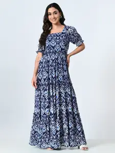 BAESD Women Ethnic Motifs Square Neck Puff Sleeve  Maxi Dress