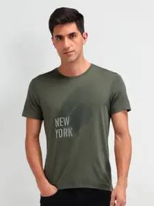Arrow New York Men Embroidered Graphic Printed Pure Cotton T-shirt