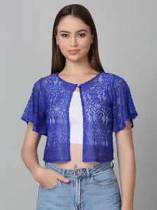 Dressitude Self-Designed Flared Sleeves Button Closure Cotton Lace Long Shrug