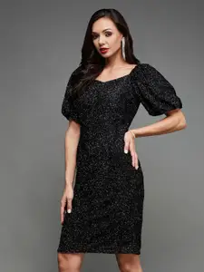 Miss Chase Women Embellished Puff Sleeve Sheath Dress