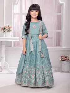 Tiny Kingdom Girls Embroidered Thread Work Ready to Wear Lehenga & Long Jacket
