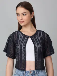 Dressitude Self-Designed Flared Sleeves Button Closure Cotton Lace Shrug