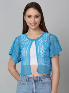 Dressitude Self Design Button Closure Cotton Crop Shrug