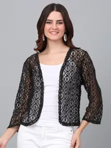Dressitude Self Design Cotton Open Front Shrug