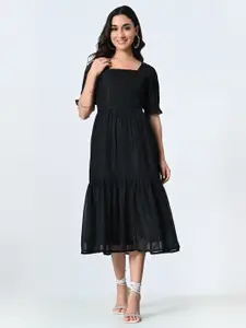 BAESD Women Puff Sleeve A-Line Midi Dress
