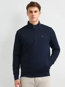 Arrow Sport Men Brand Logo Mock Collar Front-Open Sweatshirt