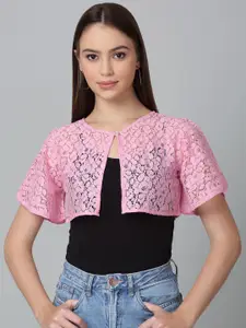 Dressitude Self Design Cotton Button Closure Crop Shrug