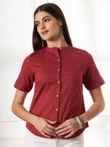 Anouk Rustic Women Mandarin Collar Pure Cotton Shirt Style Top