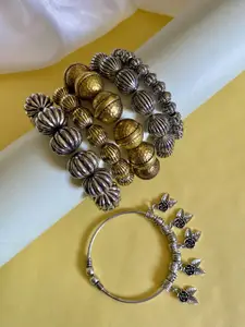 ATIBELLE Set Of 6 Gold-Plated Round Shaped Textured Bangles