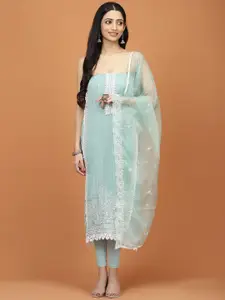 Meena Bazaar Striped Embroidered Sequinned Organza Unstitched Dress Material