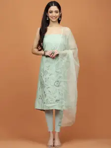 Meena Bazaar Embroidered Thread Work Art Silk Unstitched Dress Material