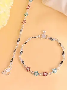 VOJ Set Of 2 Silver-Plated Traditional Flower Shaped Anklets