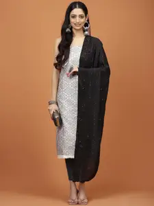 Meena Bazaar Ethnic Motifs Embroidered Chanderi Unstitched Dress Material