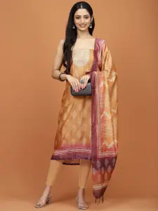 Meena Bazaar Ethnic Motifs Printed Sequinned Tussar Silk Unstitched Dress Material