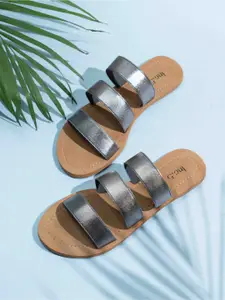 Inc 5 Women Striped Open Toe Flats