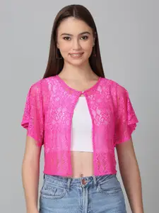 Dressitude Self Design Button Closure Cotton Crop Shrug