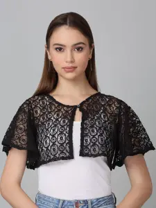 Dressitude Self Design Button Closure Cotton Crop Shrug