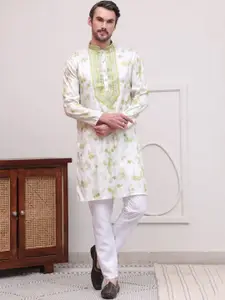 Jompers Abstract Printed Mandarin Collar Regular Thread Work Straight Kurta With Pyjama