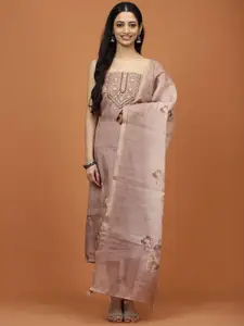 Meena Bazaar Floral Embroidered Chanderi Unstitched Dress Material