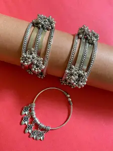 ATIBELLE Set Of 11 Silver-Plated Round Shaped Textured Bangles