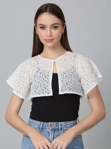 Dressitude Self Design Crop Button Shrug