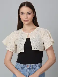 Dressitude Self Design Button Closure Cotton Crop Shrug