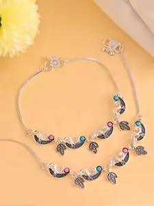 VOJ Pack Of 2 Silver-Plated Artificial Beads Anklet