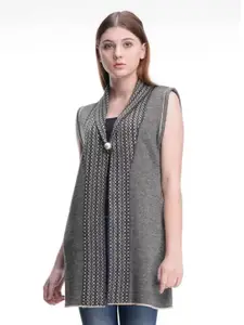 Zigo Self Design Longline Woollen Open Front Shrug