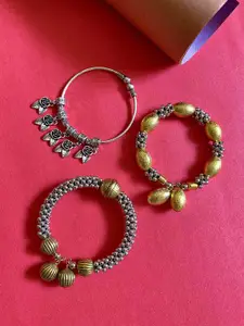 ATIBELLE Set Of 3 Silver-Plated Round Shaped Textured Bangles