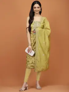 Meena Bazaar Ethnic Motifs Printed Sequinned Unstitched Dress Material