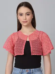 Dressitude Self-Designed Flared Sleeves Button Closure Cotton Lace Short Shrug