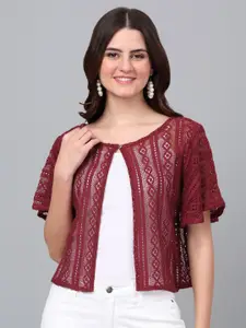 Dressitude Self Design Button Closure Cotton Shrug