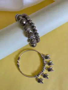 ATIBELLE Set Of 3 Silver Plated & Round Shaped Textured Bangles