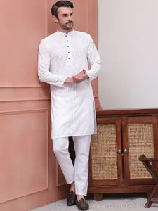 Jompers Floral Embroidered Chikankari Pure Cotton Straight Kurta with Pyjamas