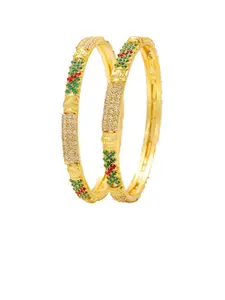 MEMOIR Set Of 2 24KT Gold-Plated CZ Stone-Studded Bangles